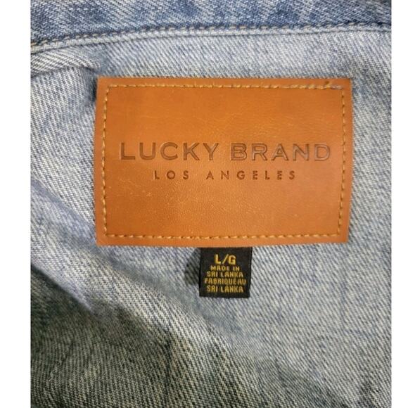 Lucky Brand Denim Trucker Jacket Size Large Unisex Blue‎ 100% Cotton Distressing - Picture 12 of 12